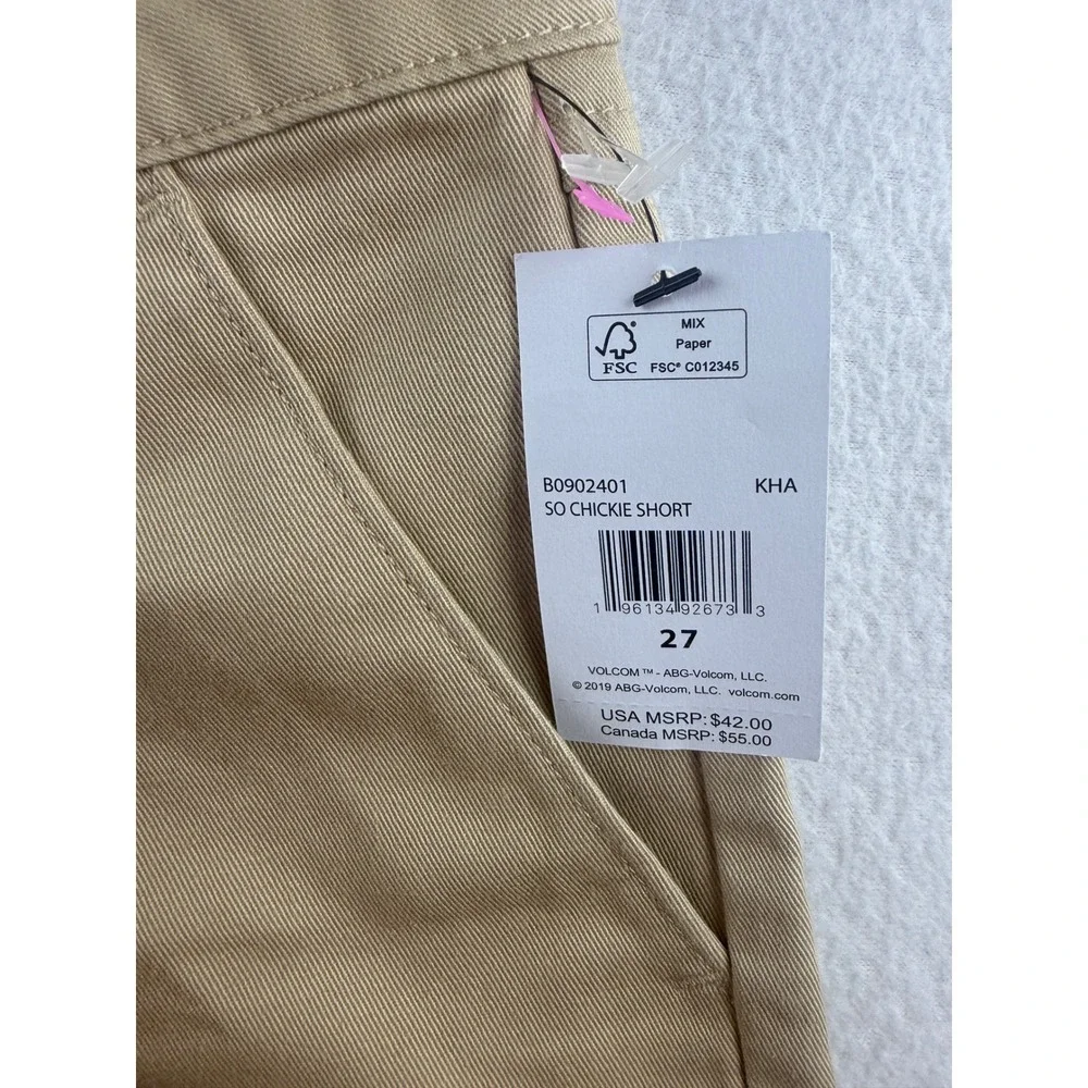 Volcom So Chickie Short Khaki Tan Chino Twill Skater Shorts Women Size 27 NEW - Picture 2 of 8
